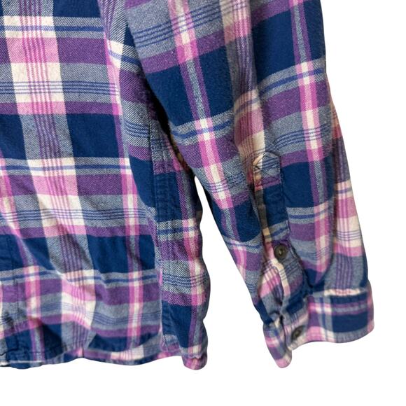 L.L. Bean Flannel Shirt Women XL Blue Pink Scotch Plaid Relaxed Casual Button-Up - Picture 7 of 11